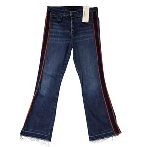 Veronica Beard Jeans Womens 29 Blue Flare Fray Hem Side Stripe Midnight Navy Red
